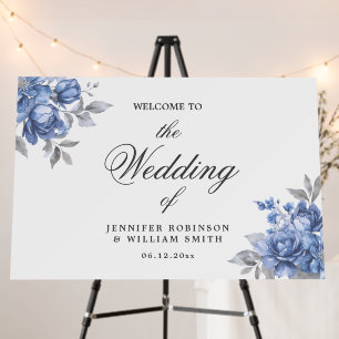 Dusty Blue Rustic Floral Elegant Wedding Welcome Foam Board