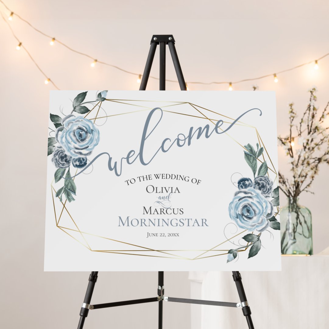 Dusty Blue Rustic Floral Wedding Welcome Foam Board | Zazzle