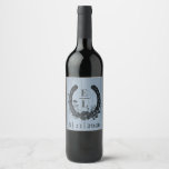 Dusty Blue Rustic Horseshoe Floral Monogram Wine Label