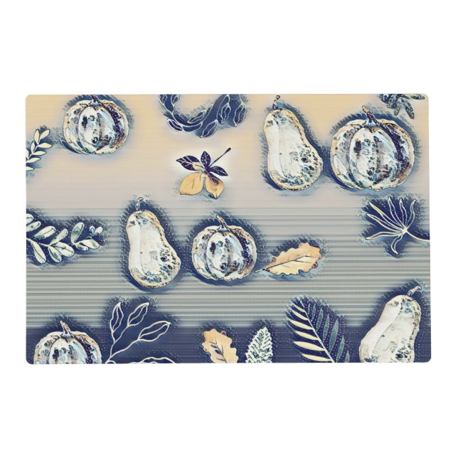 dusty blue Rustic Pumpkin & Autumn Leaf Placemat (Front)