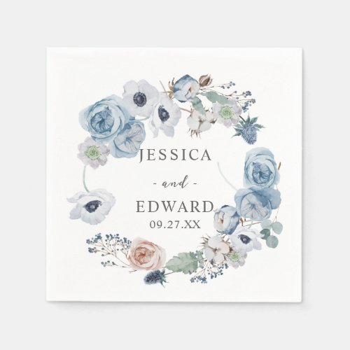  Dusty Blue Rustic Wedding Floral Napkins