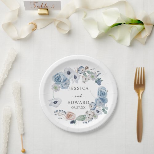  Dusty Blue Rustic Wedding Floral Paper Plates