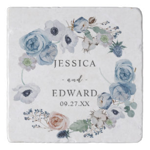 Dusty Blue Rustic Wedding Floral Trivet