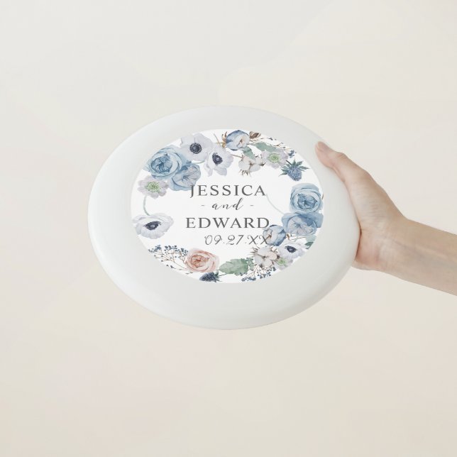 Dusty Blue Rustic Wedding Floral Wham-O Frisbee (In Hand)