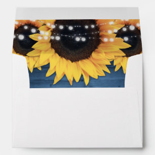 Dusty Blue Rustic Wood String Lights Sunflowers Envelope