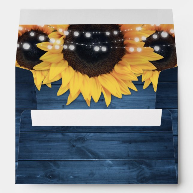 Dusty Blue Rustic Wood String Lights Sunflowers Envelope (Back (Bottom))
