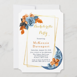 Dusty Blue & Rusty Peony Floral Bachelorette Party Invitation