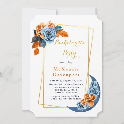 Dusty Blue  Rusty Peony Floral Bachelorette Party Invitation