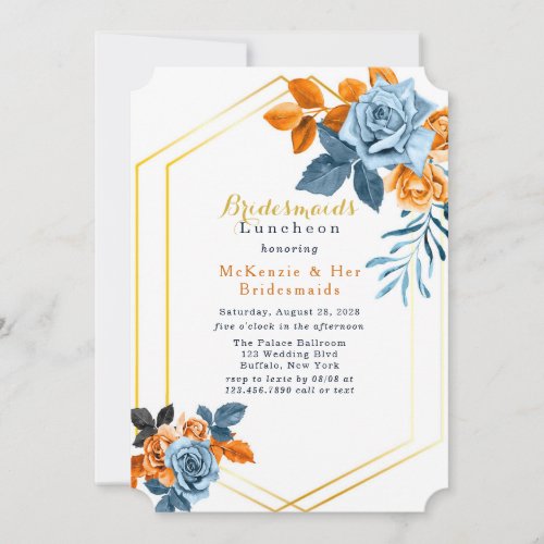 Dusty Blue  Rusty Peony Floral Bridesmaids Lunch Invitation