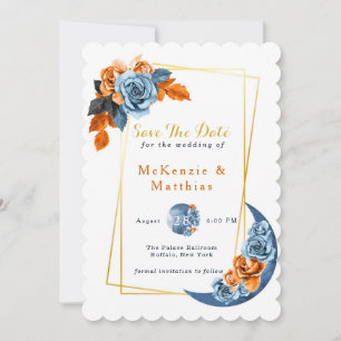 Dusty Blue & Rusty Peony Floral Save The Date Card