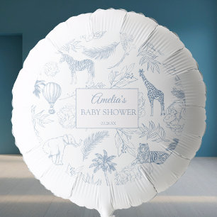 Dusty Blue Safari Jungle Animals Baby Shower Balloon