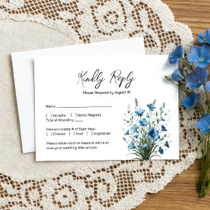 Dusty Blue & Sage Boho Chic Wildflowers Wedding RSVP Card