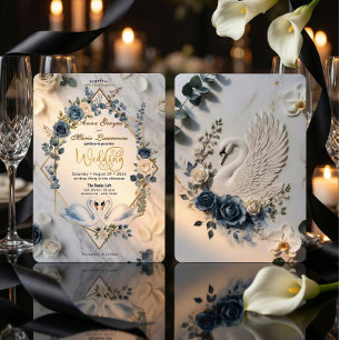 Dusty Blue Sage & Cream Geometric Wedding Invitation