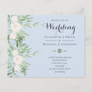 Dusty Blue Sage Floral LOW BUDGET WEDDING Invite Flyer