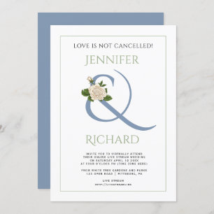 Dusty blue sage green ampersand virtual wedding invitation