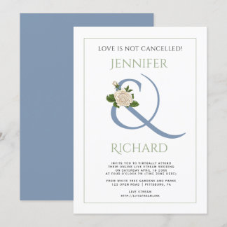 Dusty blue sage green ampersand virtual wedding invitation