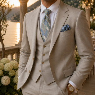 Dusty Blue & Sage Green Art Deco Neck Tie