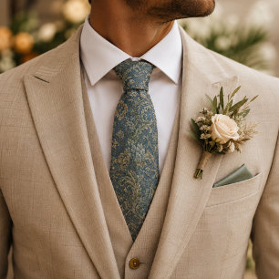 Dusty Blue & Sage Green Baroque Wedding Neck Tie