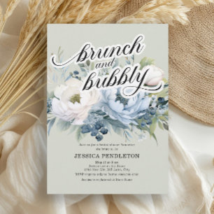Dusty Blue Sage Green Bridal Brunch Bubbly Invitation