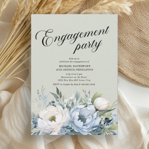 Dusty Blue Sage Green Engagement Party Invitation