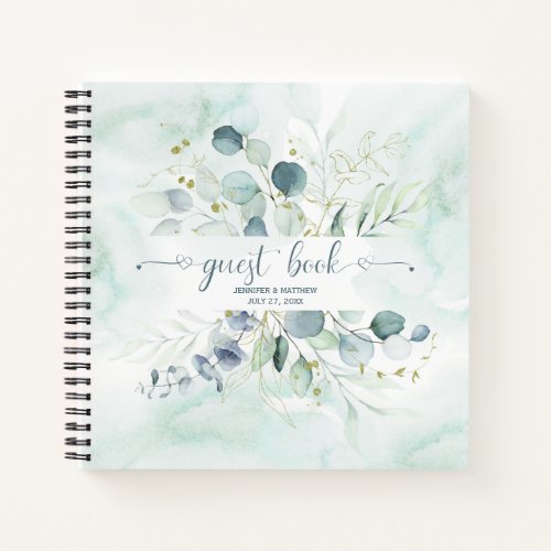 Dusty Blue Sage Green Eucalyptus Botanical Guest Notebook