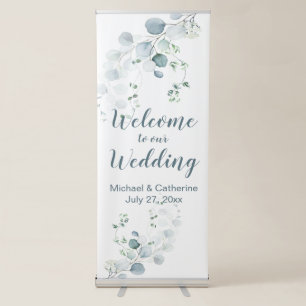 Dusty Blue & Sage Green Eucalyptus Botanical Retractable Banner
