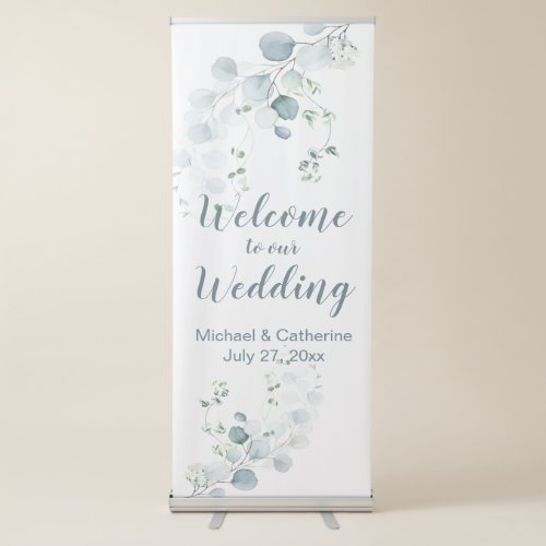 Dusty Blue  Sage Green Eucalyptus Botanical Retractable Banner