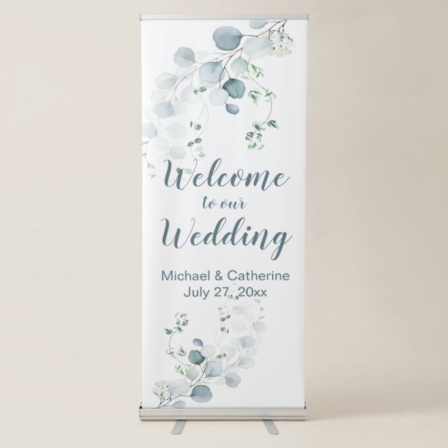 Dusty Blue & Sage Green Eucalyptus Botanical Retractable Banner (Front)