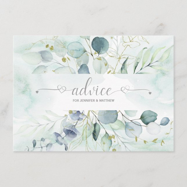 Dusty Blue Sage Green Eucalyptus Botanicals Advice Card (Front)