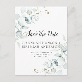 Dusty Blue Sage Green Eucalyptus Save The Date | Announcement Postcard