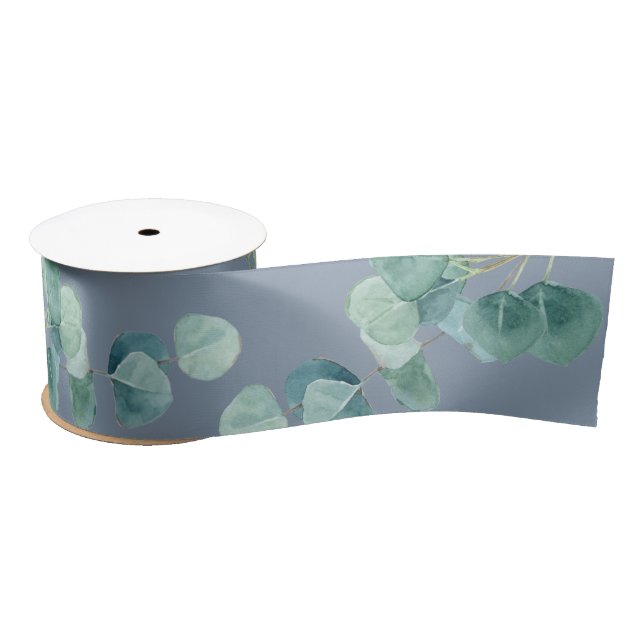 Dusty Blue Sage Green Eucalyptus Wedding Favor Satin Ribbon (Spool)