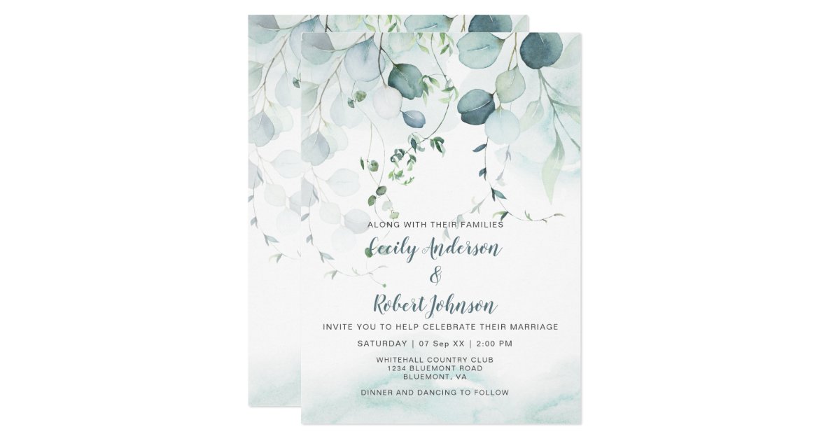 Dusty Blue & Sage Green Eucalyptus Wedding Invitation