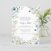 Dusty Blue Sage Green Floral Snowflakes Wedding Invitation (Standing Front)