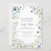 Dusty Blue Sage Green Floral Snowflakes Wedding Invitation (Front)