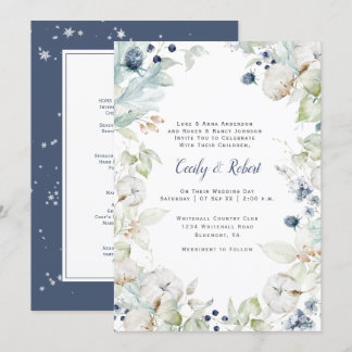 Dusty Blue Sage Green Floral Wedding w/Menu Invitation