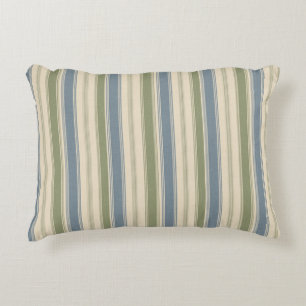 Dusty Blue & Sage Green Linen Multi-Width Stripes Accent Pillow