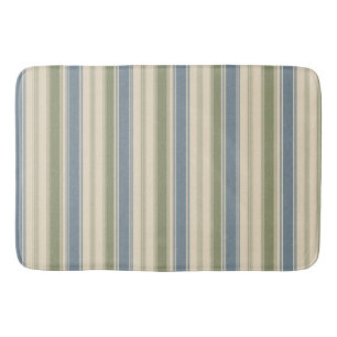 Dusty Blue & Sage Green Linen Multi-Width Stripes Bath Mat