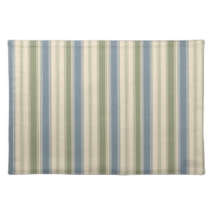 Dusty Blue & Sage Green Linen Multi-Width Stripes Cloth Placemat