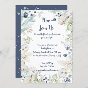 Dusty Blue Sage Green Snowflakes Christmas Party Invitation