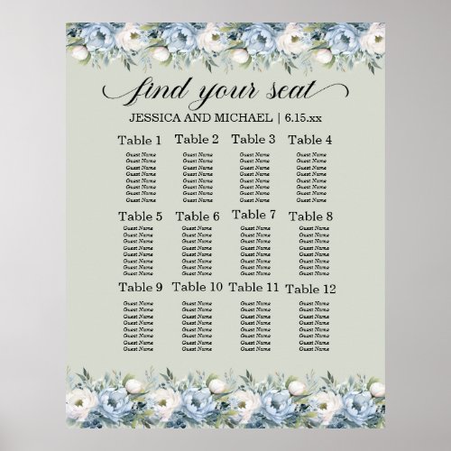 Dusty Blue Sage Green Wedding Seating Chart