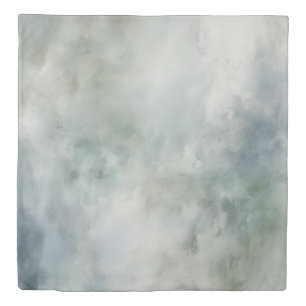 Dusty Blue Sage Green White Watercolor Abstract Duvet Cover