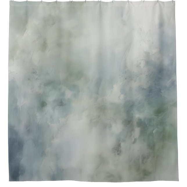 Dusty Blue Sage Green White Watercolor Abstract Shower Curtain (Front)