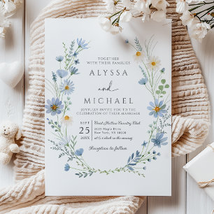 Dusty Blue Sage Green Wildflower Floral Wedding Invitation