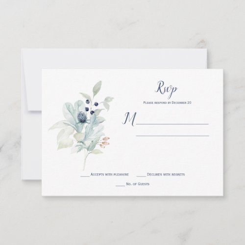 Dusty Blue Sage Green Winter Floral RSVP Card