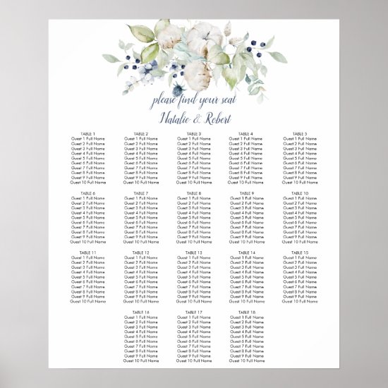 Dusty Blue Sage Green Winter Floral Seating Chart