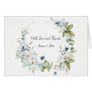 Dusty Blue Sage Green Winter Wedding Thank You Cards