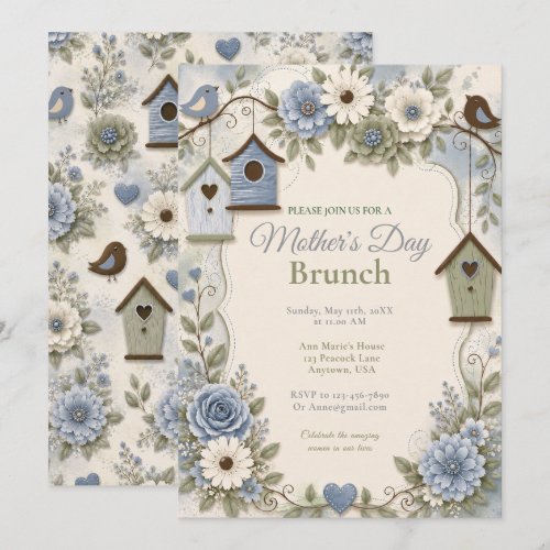 Dusty Blue Sage Mother’s Day Brunch Invitation