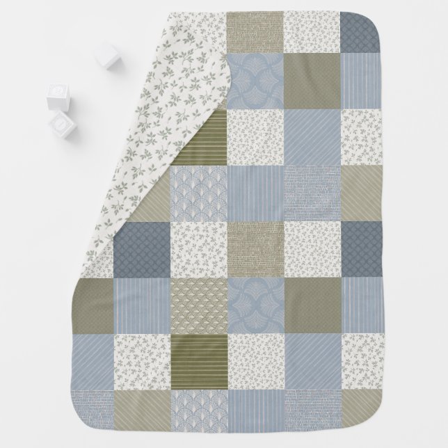 Dusty Blue Sage Patchwork Baby Quilt Blanket (In Situ)