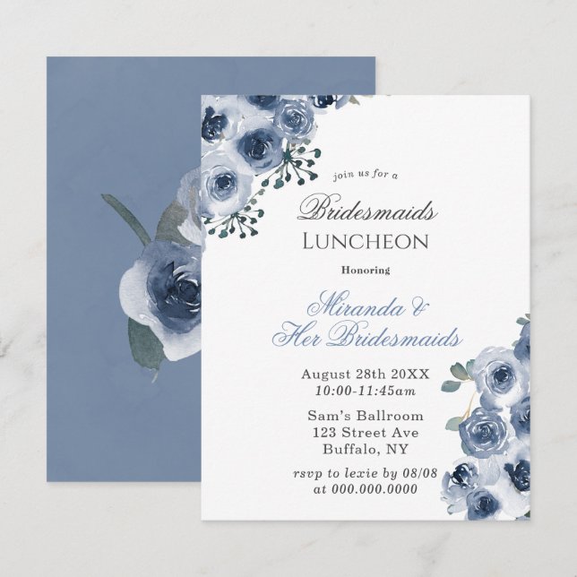 Dusty Blue Sage Peony Bridesmaids Luncheon  Invitation (Front/Back)