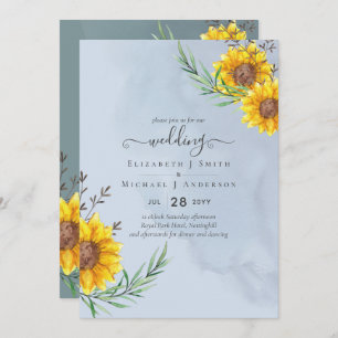 Dusty Blue Sage Sunflowers Rustic Boho Wedding